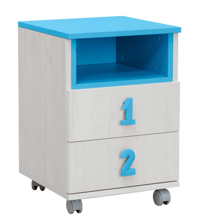 Kinderkamer - ladeblok / rolcontainer Luis 23, kleur: eik wit / blauw - 60 x 40 x 42 cm (H x B x D)