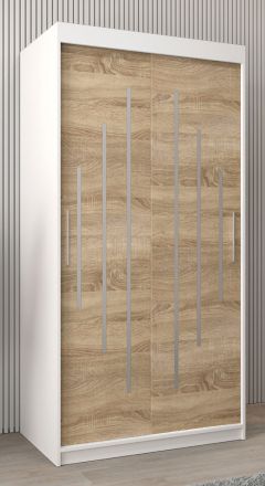 Schuifdeurkast / kleerkast Pilatus 01, kleur: mat wit / sonoma eiken - afmetingen: 200 x 100 x 62 cm (H x B x D)