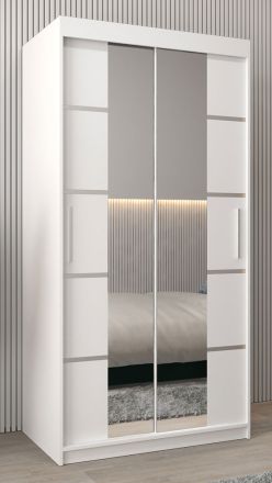 Schuifdeurkast / kleerkast Jan 01D met spiegel, kleur: mat wit - Afmetingen: 200 x 100 x 62 cm (H x B x D)