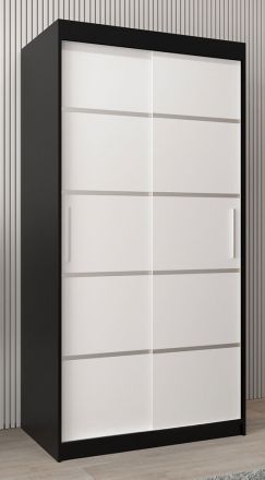 Schuifdeurkast / kledingkast Jan 01A, kleur: Zwart / mat wit - Afmetingen: 200 x 100 x 62 cm ( H x B x D)