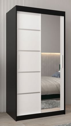 Schuifdeurkast / kledingkast Jan 01B met spiegel, kleur: Zwart / mat wit - Afmetingen: 200 x 100 x 62 cm ( H x B x D)