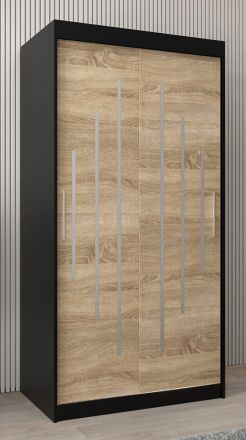 Schuifdeurkast / kleerkast Pilatus 01, kleur: zwart / sonoma eiken - afmetingen: 200 x 100 x 62 cm (H x B x D)