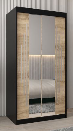 Schuifdeurkast / kledingkast met spiegel Tomlis 01A, kleur: zwart / eiken Sonoma - Afmetingen: 200 x 100 x 62 cm (H x B x D)