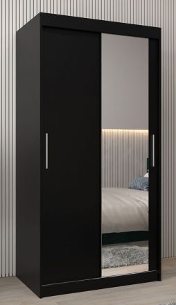 Schuifdeurkast / kledingkast Bisaurin 1C met spiegel, kleur: Zwart - Afmetingen: 200 x 100 x 62 cm ( H x B x D)