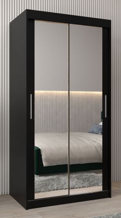 Schuifdeurkast / kledingkast Bisaurin 1D met spiegel, kleur: Zwart - Afmetingen: 200 x 100 x 62 cm ( H x B x D)