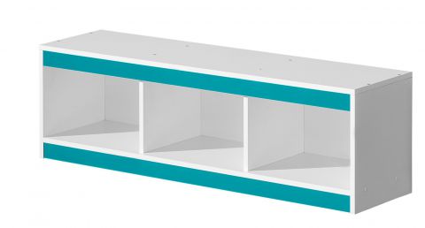 Kinderkamer - hangplank / wandrek Walter 10, kleur: wit / blauw hoogglans - 41 x 120 x 32 cm (h x b x d)