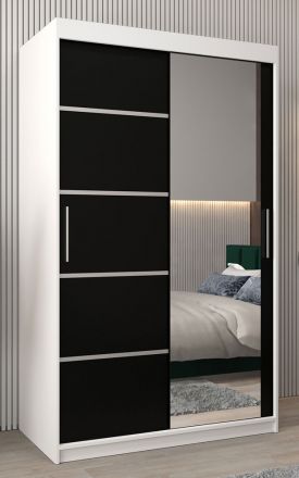 Schuifdeurkast / kledingkast Jan 02B met spiegel, kleur: mat wit / Zwart - Afmetingen: 200 x 120 x 62 cm ( H x B x D)