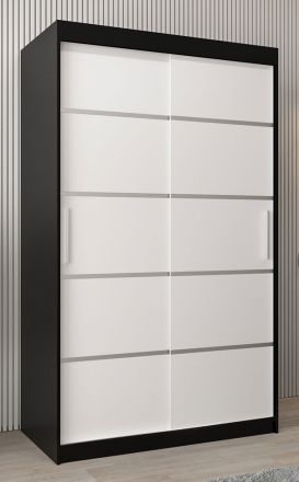 Schuifdeurkast / kledingkast Jan 02A, kleur: Zwart / mat wit - Afmetingen: 200 x 120 x 62 cm ( H x B x D)