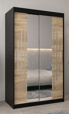 Schuifdeurkast / kledingkast met spiegel Tomlis 02A, kleur: zwart / eiken Sonoma - Afmetingen: 200 x 120 x 62 cm (H x B x D)