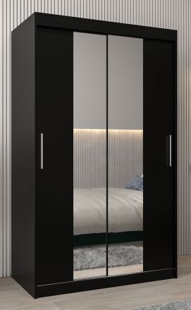 Schuifdeurkast / kledingkast Bisaurin 2B met spiegel, kleur: Zwart - Afmetingen: 200 x 120 x 62 cm ( H x B x D)