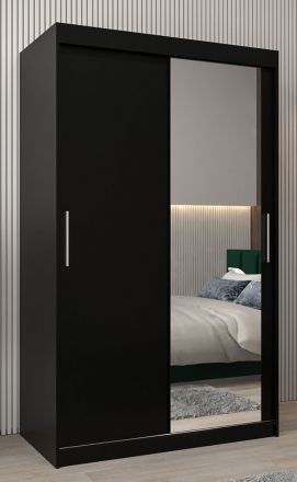 Schuifdeurkast / kledingkast Bisaurin 2C met spiegel, kleur: Zwart - Afmetingen: 200 x 120 x 62 cm ( H x B x D)