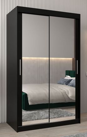 Schuifdeurkast / kledingkast Bisaurin 2D met spiegel, kleur: Zwart - Afmetingen: 200 x 120 x 62 cm ( H x B x D)