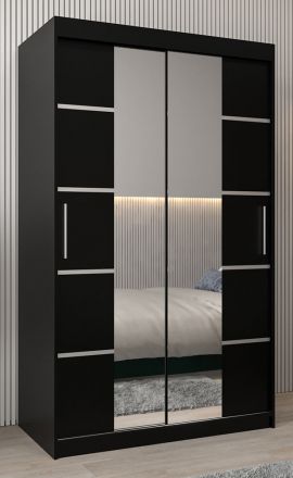 Schuifdeurkast / kledingkast Jan 02D met spiegel, kleur: Zwart - Afmetingen: 200 x 120 x 62 cm (H x B x D)