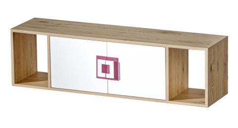 Kinderkamer - hangplank / wandrek Fabian 12, kleur: eiken lichtbruin / wit / roze - 33 x 120 x 31 cm (h x b x d)