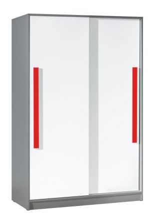 Jeugdkamer / tienerkamer - schuifdeurkast / kledingkast Olaf 13, kleur: antraciet / wit / rood, deels massief - 191 x 120 x 60 cm (h x b x d)