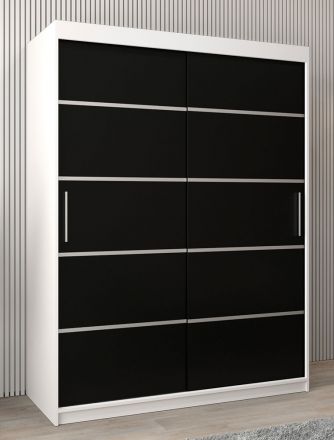 Schuifdeurkast / kledingkast Jan 03A, kleur: Zwart / mat wit - Afmetingen: 200 x 150 x 62 cm ( H x B x D)