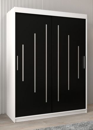 Schuifdeurkast / kleerkast Pilatus 03, kleur: mat wit / zwart - afmetingen: 200 x 150 x 62 cm (H x B x D)