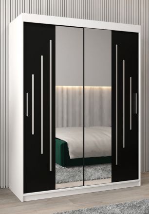 Schuifdeurkast / kledingkast met spiegel Tomlis 03A, kleur: mat wit / Zwart - Afmetingen: 200 x 150 x 62 cm (H x B x D)