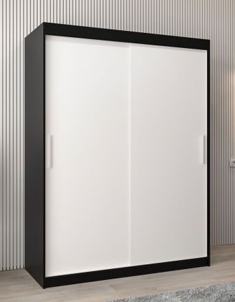 Schuifdeurkast / kledingkast Bisaurin 3A, kleur: Zwart / mat wit - Afmetingen: 200 x 150 x 62 cm ( H x B x D)