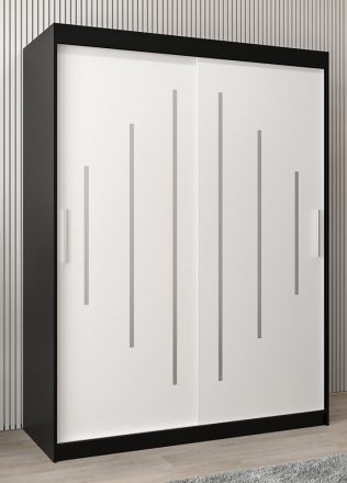 Schuifdeurkast / kleerkast Pilatus 03, kleur: Zwart / mat wit - Afmetingen: 200 x 150 x 62 cm (H x B x D)