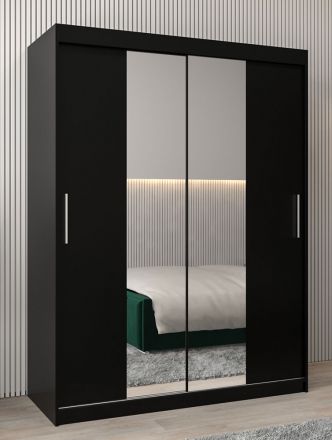 Schuifdeurkast / kledingkast Bisaurin 3B met spiegel, kleur: Zwart - Afmetingen: 200 x 150 x 62 cm ( H x B x D)