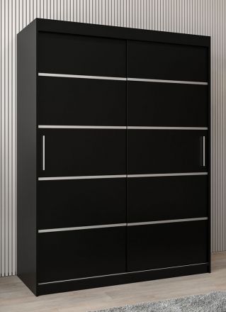 Schuifdeurkast / kledingkast Jan 03A, kleur: Zwart - Afmetingen: 200 x 150 x 62 cm ( H x B x D)