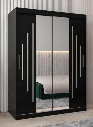 Schuifdeurkast / kledingkast met spiegel Tomlis 03A, kleur: Zwart - Afmetingen: 200 x 150 x 62 cm (H x B x D)