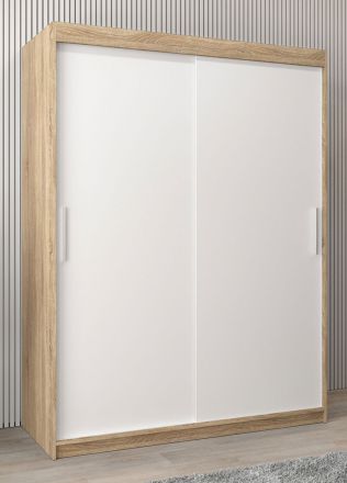 Schuifdeurkast / kledingkast Bisaurin 3A, kleur: sonoma eiken / mat wit - afmetingen: 200 x 150 x 62 cm ( H x B x D)