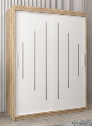 Schuifdeurkast / kleerkast Pilatus 03, kleur: Sonoma eiken / mat wit - afmetingen: 200 x 150 x 62 cm (H x B x D)