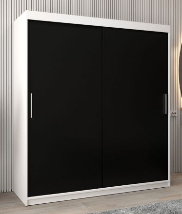 Schuifdeurkast / kledingkast Bisaurin 4A, kleur: mat wit / Zwart - Afmetingen: 200 x 180 x 62 cm ( H x B x D)