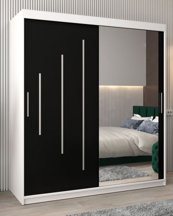 Schuifdeurkast / kleerkast met spiegel Tomlis 04B, kleur: mat wit / Zwart - Afmetingen: 200 x 180 x 62 cm (H x B x D)
