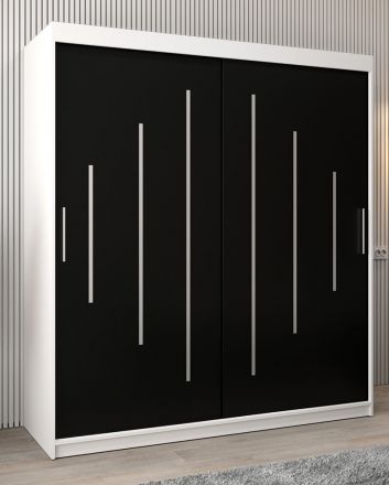 Schuifdeurkast / kledingkast Pilatus 04, kleur: mat wit / zwart - afmetingen: 200 x 180 x 62 cm (H x B x D)