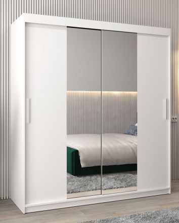 Schuifdeurkast / kledingkast Bisaurin 4B met spiegel, kleur: mat wit - Afmetingen: 200 x 180 x 62 cm ( H x B x D)