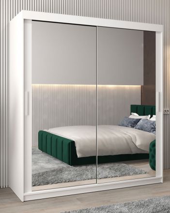 Schuifdeurkast / kledingkast Bisaurin 4D met spiegel, kleur: mat wit - Afmetingen: 200 x 180 x 62 cm ( H x B x D)