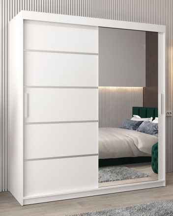 Schuifdeurkast / kledingkast Jan 04B met spiegel, kleur: mat wit - Afmetingen: 200 x 180 x 62 cm ( H x B x D)