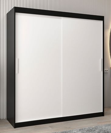 Schuifdeurkast / kledingkast Bisaurin 4A, kleur: Zwart / mat wit - Afmetingen: 200 x 180 x 62 cm ( H x B x D)