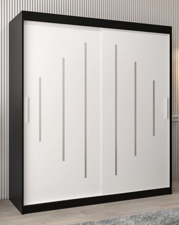 Schuifdeurkast / kledingkast Pilatus 04, kleur: Zwart / mat wit - Afmetingen: 200 x 180 x 62 cm (H x B x D)
