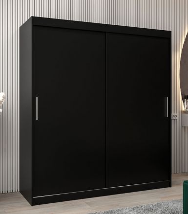 Schuifdeurkast / kledingkast Bisaurin 4A, kleur: Zwart - Afmetingen: 200 x 180 x 62 cm ( H x B x D)