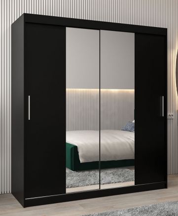 Schuifdeurkast / kledingkast Bisaurin 4B met spiegel, kleur: Zwart - Afmetingen: 200 x 180 x 62 cm ( H x B x D)