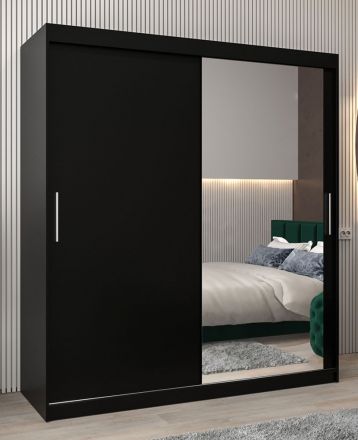 Schuifdeurkast / kledingkast Bisaurin 4C met spiegel, kleur: Zwart - Afmetingen: 200 x 180 x 62 cm ( H x B x D)