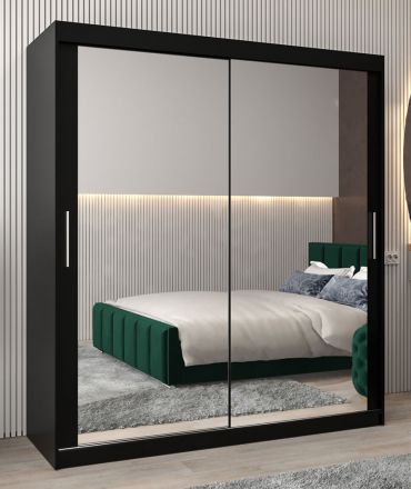 Schuifdeurkast / kledingkast Bisaurin 4D met spiegel, kleur: Zwart - Afmetingen: 200 x 180 x 62 cm ( H x B x D)