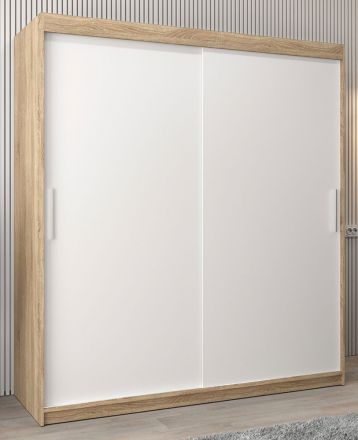 Schuifdeurkast / kledingkast Bisaurin 4A, kleur: sonoma eiken / mat wit - afmetingen: 200 x 180 x 62 cm ( H x B x D)