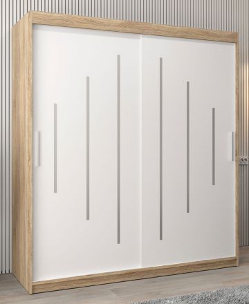  Schuifdeurkast / kledingkast Pilatus 04, kleur: Sonoma eiken / mat wit - afmetingen: 200 x 180 x 62 cm (H x B x D)