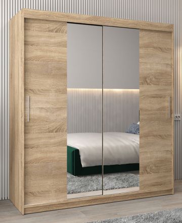 Schuifdeurkast / kledingkast Bisaurin 4B met spiegel, kleur: sonoma eiken - afmetingen: 200 x 180 x 62 cm ( H x B x D)