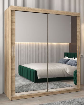 Schuifdeurkast / kledingkast Bisaurin 4D met spiegel, kleur: sonoma eiken - afmetingen: 200 x 180 x 62 cm ( H x B x D)