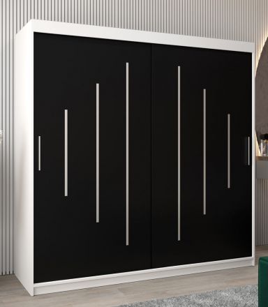 Schuifdeurkast / kledingkast Pilatus 05, kleur: mat wit / zwart - afmetingen: 200 x 200 x 62 cm (H x B x D)