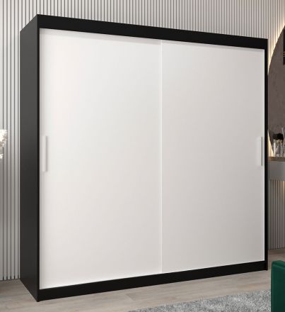 Schuifdeurkast / kledingkast Bisaurin 5A, kleur: Zwart / mat wit - Afmetingen: 200 x 200 x 62 cm ( H x B x D)