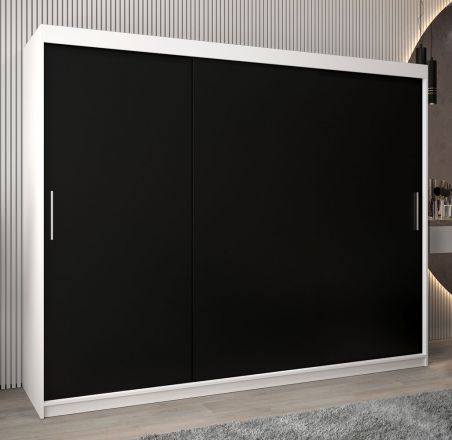 Schuifdeurkast / kledingkast Bisaurin 6A, kleur: mat wit / Zwart - Afmetingen: 200 x 250 x 62 cm ( H x B x D)