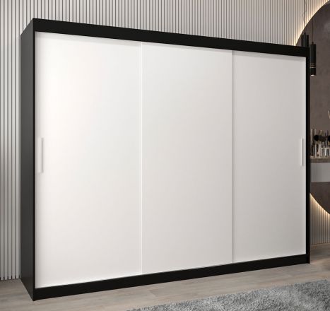 Schuifdeurkast / kledingkast Bisaurin 6A, kleur: Zwart / mat wit - Afmetingen: 200 x 250 x 62 cm ( H x B x D)