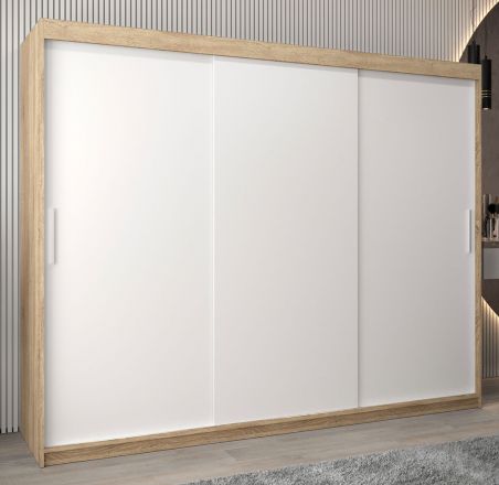 Schuifdeurkast / kledingkast Bisaurin 6A, kleur: sonoma eiken / mat wit - afmetingen: 200 x 250 x 62 cm ( H x B x D)